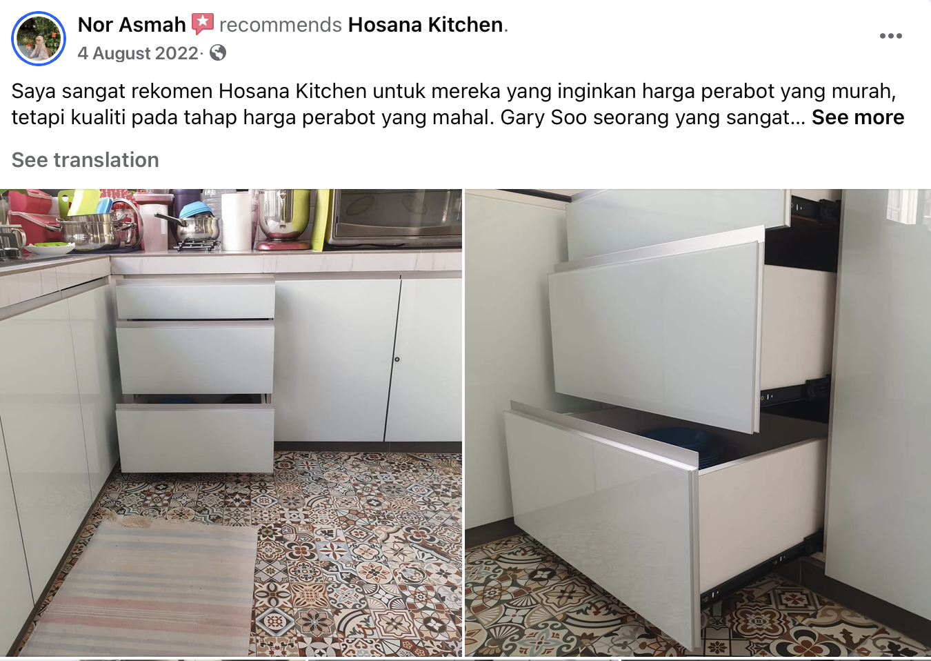 Hosana Kitchen customer Facebook review
